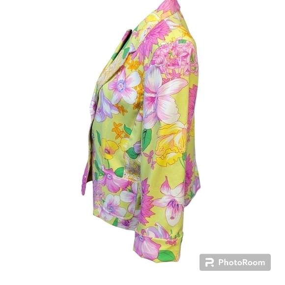 Rafaella Cropped Jacket Neon Floral Cotton/Spandex Blend Size 16 - Picture 4 of 6
